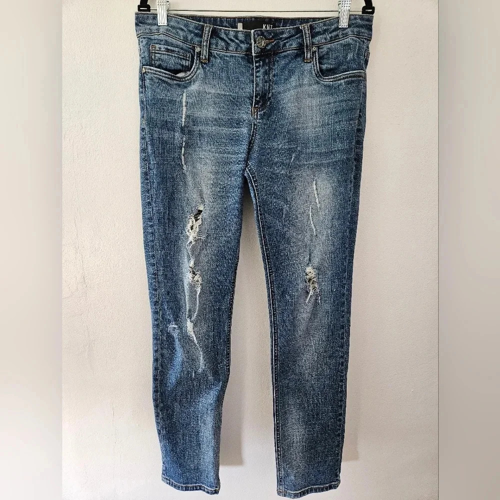 KUT from the Kloth Catherine Boyfriend‎ Jeans Distressed Blue Size 8
